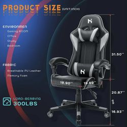 HLDIRECT Gaming Chair, Ergonomic Computer Chair, Height Adjustable Video Game Chair High Back Leather Game Chair 360°-Swivel Seat with Headrest and Lu
