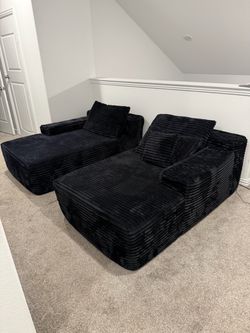 Boneless Black Corduroy Modular Sofa Set