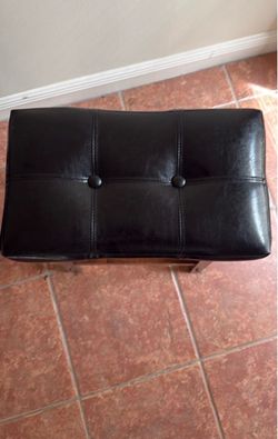 Black Faux Leather Tufted Ottoman