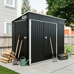 🔥 new inbox🔥4 X 8ft Galvanized Steel Outdoor Storage Shed with 3 Access Doors, Ventilated Weatherproof Metal Utility Shed