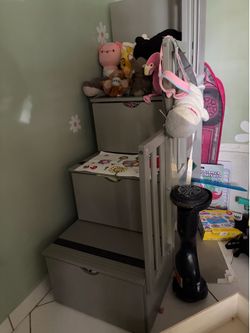 Twin bed and stair drawers gray