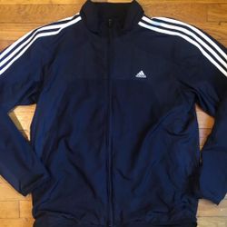 Men’s Adidas Navy & White Track Jacket, Full Zip Up 3 Stripes Jacket w/ Pockets, Size 2XL