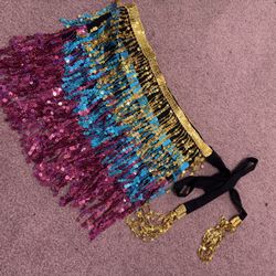 New one size rainbow sequin fringe wrap festival rave edc mini skirt short
