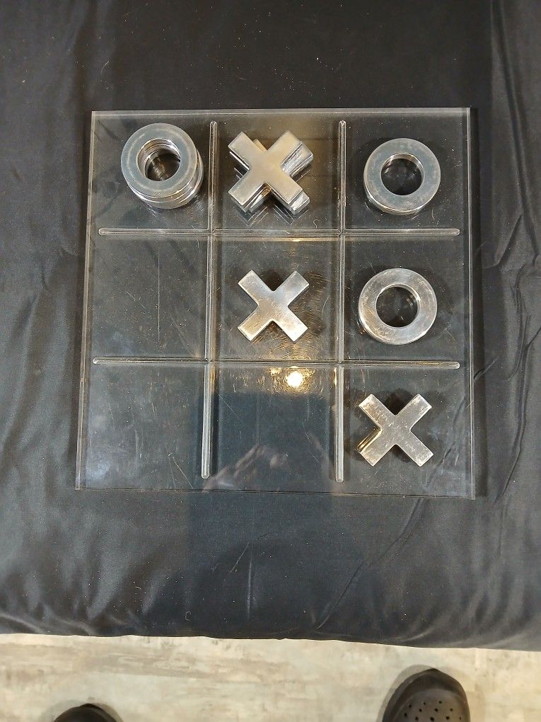 Large Acrylic Lucite Tic Tac Toe Board With Metal Game Pieces