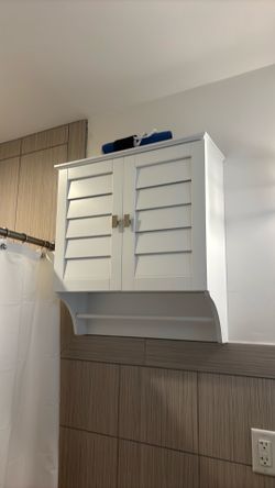 RiverRidge Brookfield Bathroom Cabinet with 2 Shutter Doors & Towel Bar – White Wall-Mounted Medicine Cabinet for Storage & Organization