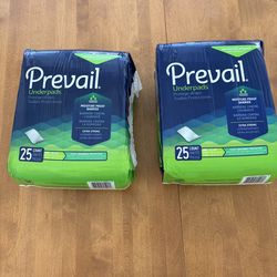 2 Packages of Prevail Underpads Large 23x36, 25 Count Each