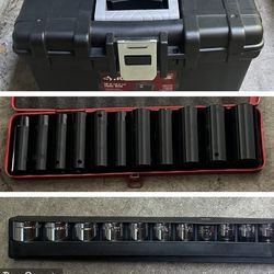 Husky 16" Tool Box with TWO Socket Sets (NEW Craftsman & Impact) - Both SAE