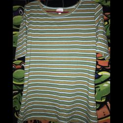 LulaRoe Women’s Thick Striped Shirt Size XL Blue Green Yellow