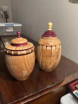 Hand-turned Wood Vase/urn (one on the right)