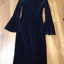 VTG WOMENS GOWN-BELL SLEEVES NAVY BLUE