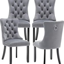 Velvet Dining Chairs Set of 2, Upholstered Dining Chairs with Ring Pull Trim and Button Back, Luxury Tufted Dining Chair for Living Room, Bedroom, Kit