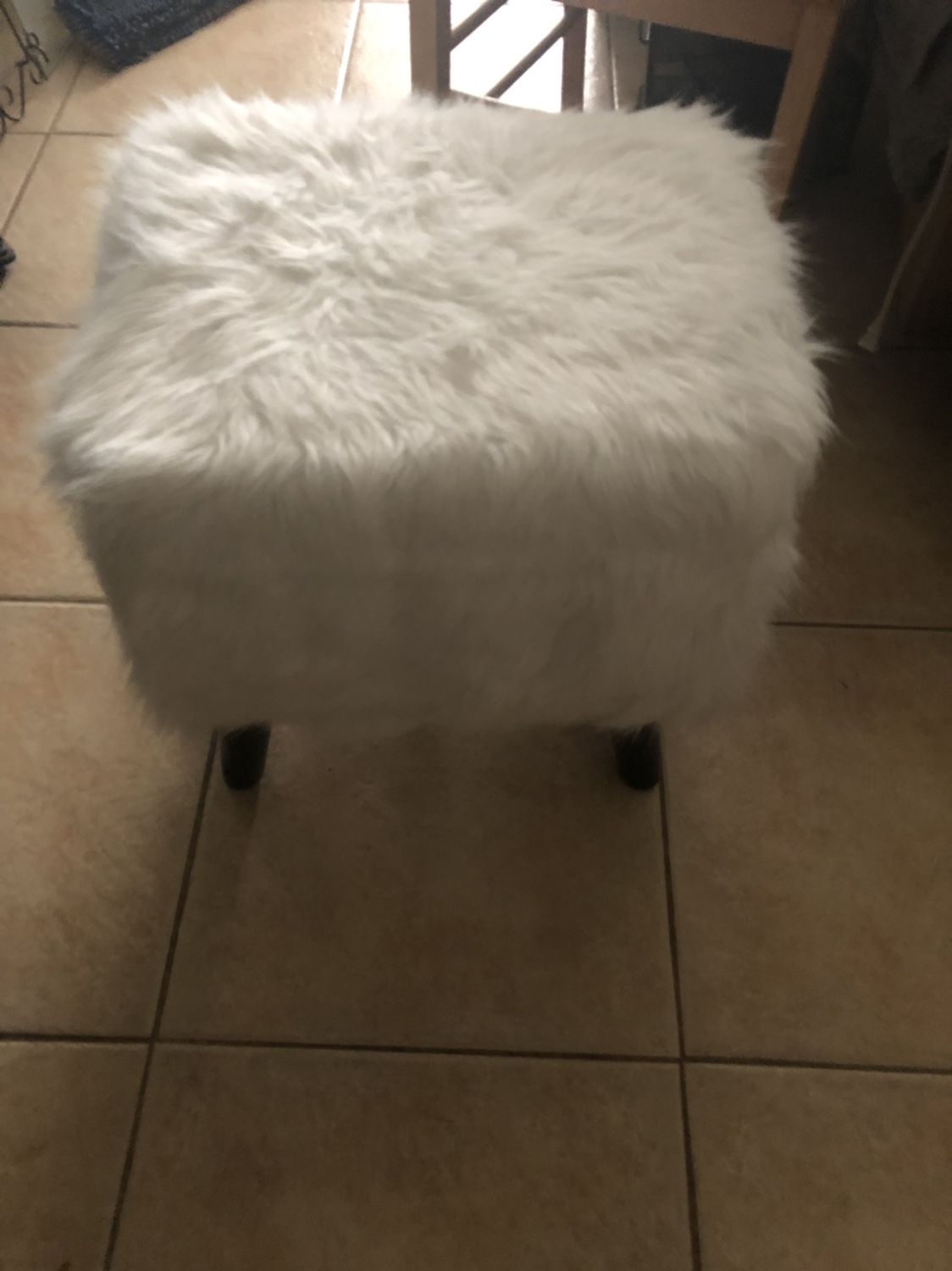 White Fuzzy Foot Stool Used For 2 Months In Dorm