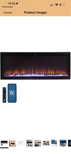 Touchstone Sideline Elite Smart 50” WiFi-Enabled Electric Fireplace - in-Wall Recessed - 60 Color Combinations - 1,500W Heater - Black - Log, Crystals