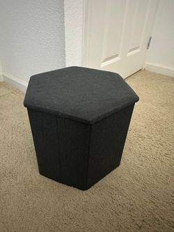 Dark Gray Hexagon Storage Ottoman – Folding Footrest / Storage