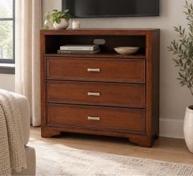 Brown Wood Media Chest with 3 Drawers