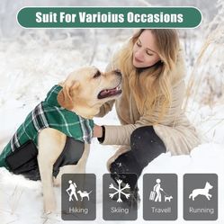 Dog Reversible Waterproof Winter Coat Jacket - British Style Plaid, L