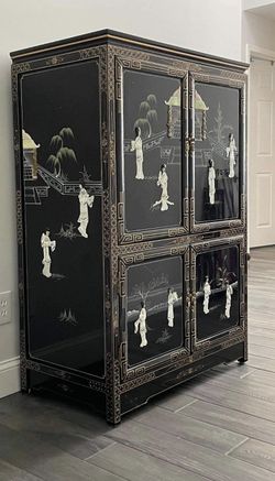 3 Piece Antique Rare Oriental Porcelain Detailed Bedroom Set 