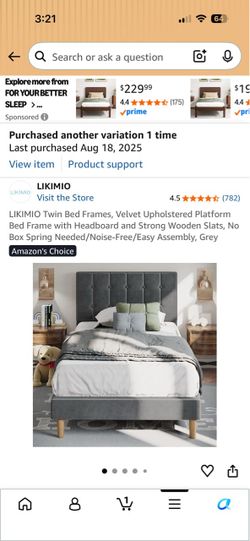 LIKIMIO Twin Bed Frames, Velvet Upholstered. FREE