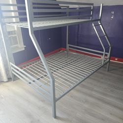 JIJIWANG Metal Bunk Bed Twin XL Over Queen for 2 with Double Ladder, Heavy Duty Metal Bed Frame for Teens and Adults Space-Saving/Noise Reduced/No Box