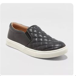 A New Day Black Quilted Slip On Sneakers