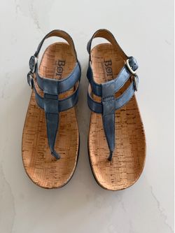 T-Strap Gladiator Reta Born Cork Sandals US 7M Marine Blue Leather D54034