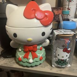 Hello K Cookie Jar And Cup With Straw 