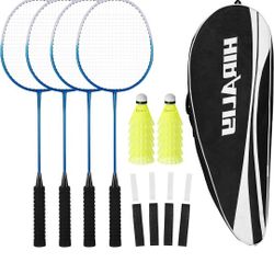 HIRALIY Badminton Rackets for Outdoor Backyard Games, Lightweight Badminton Set of 4 for Kids Adults Beginners, Including 4 Rackets and Replacement Gr