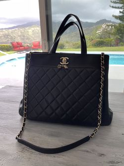 CHANEL Shiny Aged Calfskin Quilted Large Shopping Bag Black 672525