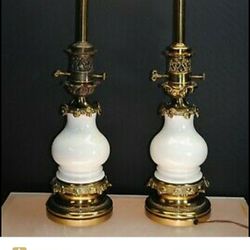 SHIFFEL BRASS & CERAMIC VINTAGE TABLE LAMPS
