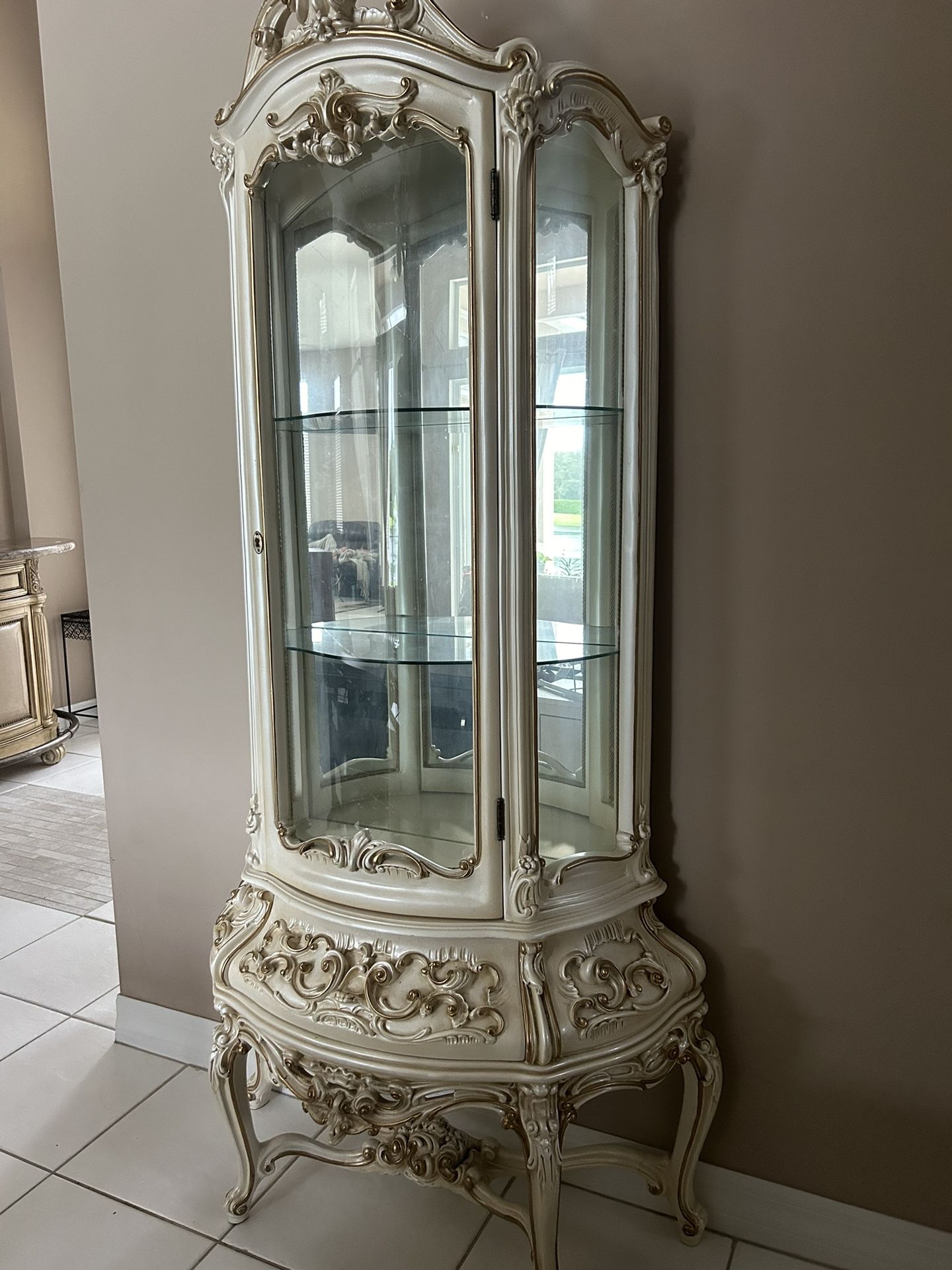 Vintage French Style Ornate Corner Curio Cabinet