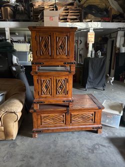 Wood end tables & coffee table/trunk