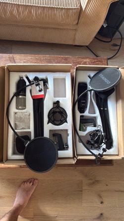 2 USB Podcast/Streaming Microphone Kits w/ Boom Arms & Pop Filters