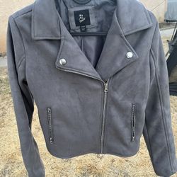 Grey  Faux Leather Girls Jacket