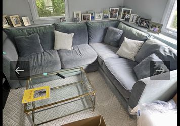 Modern Grey Velvet 2-Piece Sectional Sofa with Plush Cushions and Decorative Pillows 89" x 110" x 29
