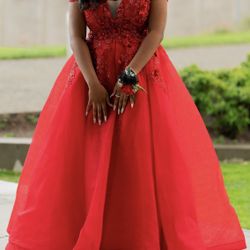 Custom Luxury Red Prom Ballgown – Hand-Sewn Detail – Size 8–10 Corset – Best Offer Must Go by Monday  