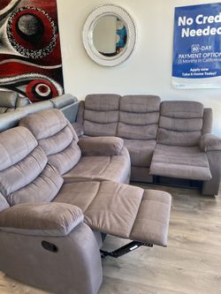 2 pc set reclining sofa and loveseat fabric brown