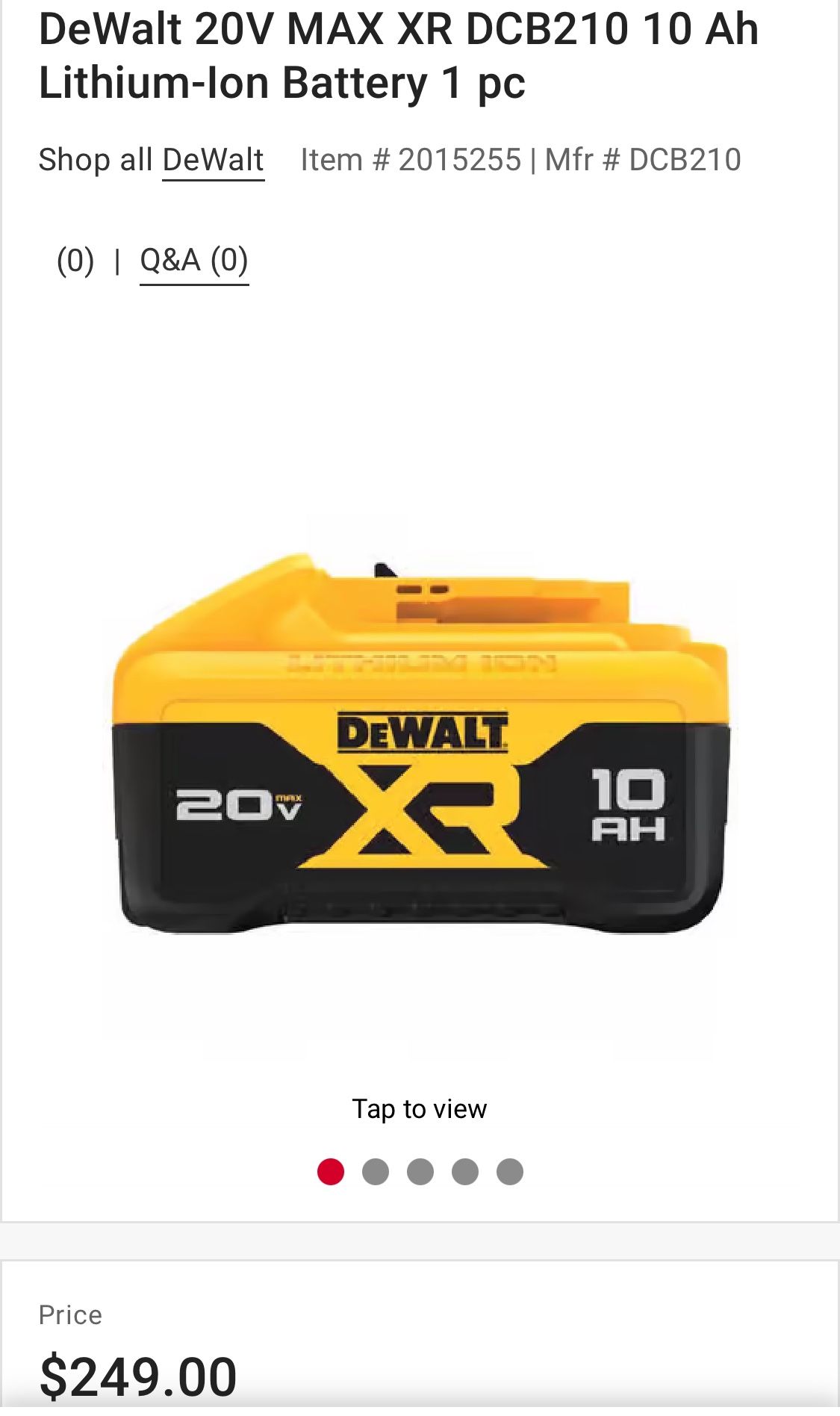 10AH XR 20v Dewalt Battery
