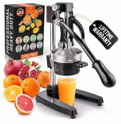 Zulay Kitchen Cast Iron Juicer - Heavy Duty Manual Juicer with Detachable Strainers for Easy Cleaning, Orange Juice Press for Citrus Fruits, Perfect f