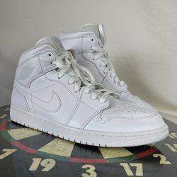 Nike Air Jordan 1 Mid White Athletic Shoes Sneakers 554724-109 Mens Size 12