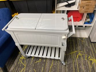 White Rolling Patio Cooler Cart