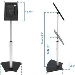 Anti-Theft Tablet Kiosk Floor Stand Compatible with iPad 10, 9, 8, iPad Pro 11, 10.5, iPad Air 10.5, Height Adjustable Locking Kiosk for iPad, Steel K