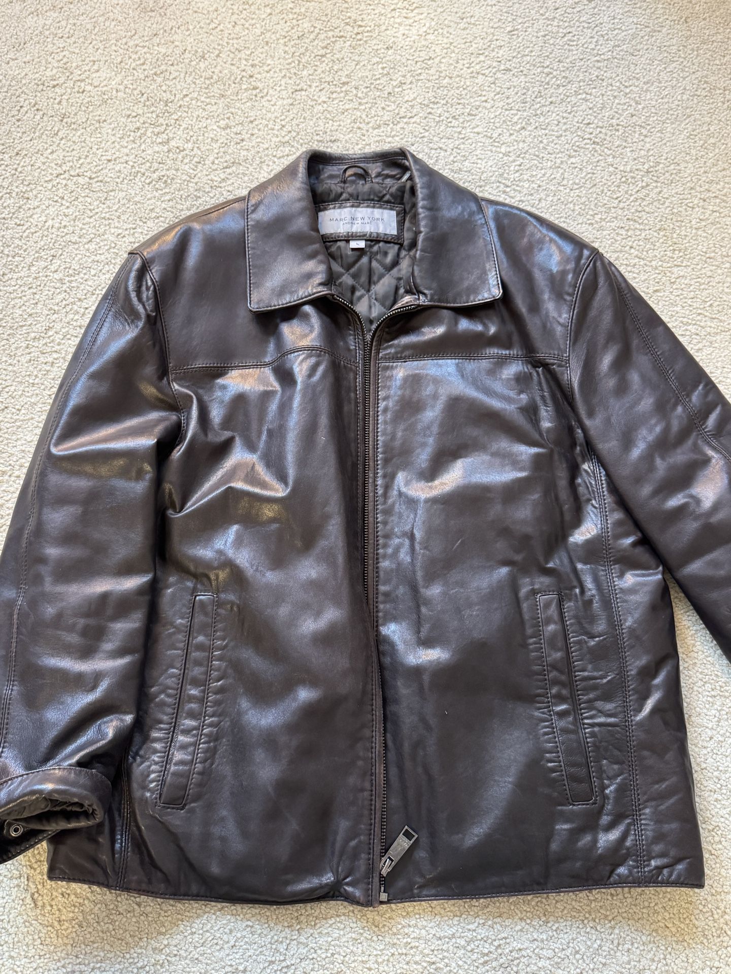 Vintage Andrew Marc New York Black Leather Lambskin Zip Jacket Men's Size Large