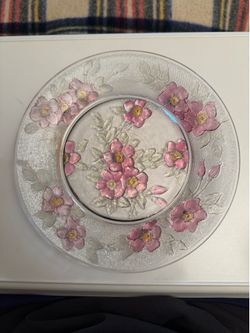 Vintage Mikasa Rosella 8.25” Salad Plate, Walther Glas West Germany Pink Frosted Floral