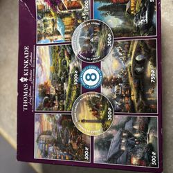 Family Fun Bundle: Twister Game + Van Gogh 1000pc Puzzle + Thomas Kinkade 8-in-1 Set
