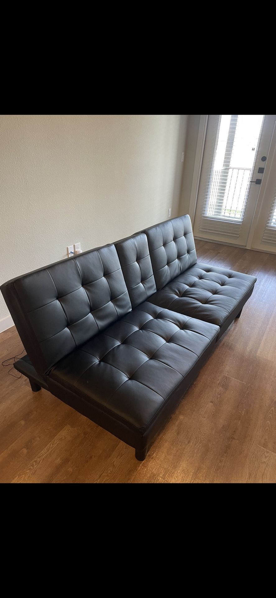 Memory Foam Futon with Cupholder and USB, Black Faux Leather