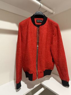 PHILIP AYLER Red Bomber Jacket Zip Closure Size S Long Sleeve