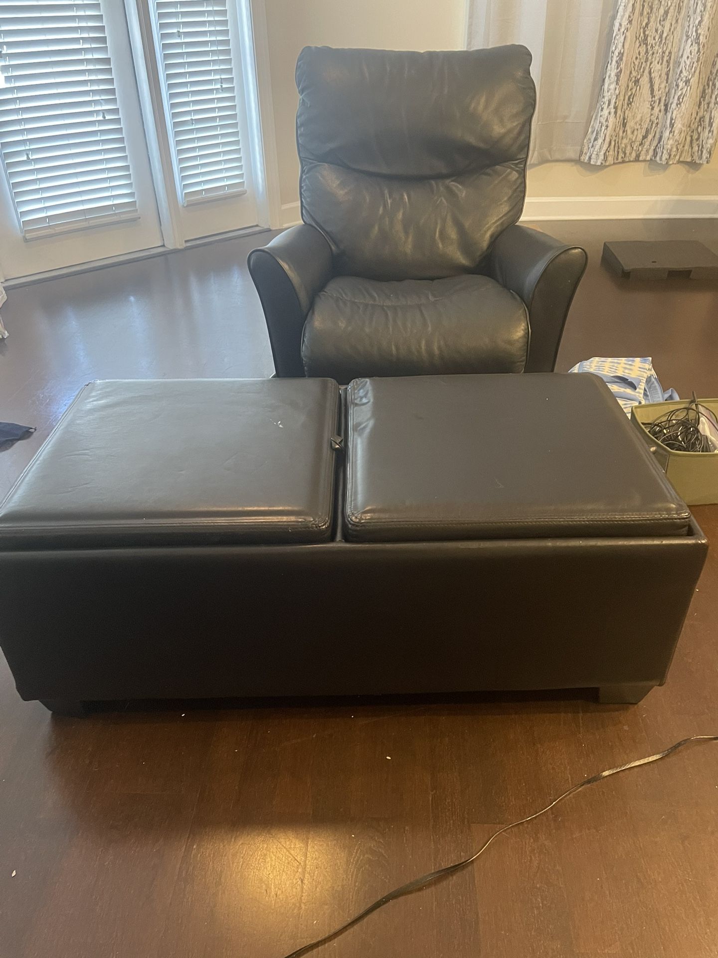 Black Leather Storage Bench Seat Table