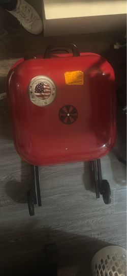 Red Portable Charcoal Grill with Wheels