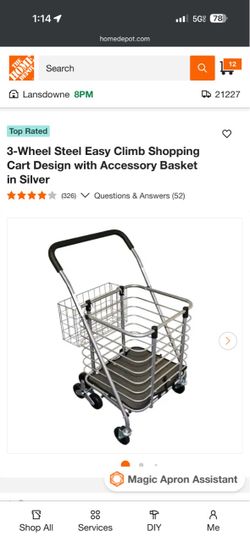 3-Wheel Steel Easy Climb Shopping Cart Design with Accessory Basket in Silver