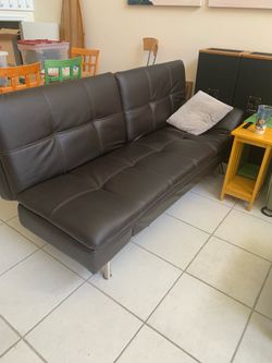 Brown leather futon